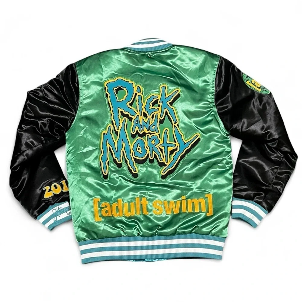 Headgear Classics Green Satin Varsity Jacket Rick & Morty Youth Kids Small Retro